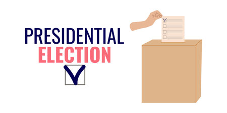 Presidential elections voting for the head country. Hand drops ballot into box. Poster design, banner web design...Vector illustration...のイラスト素材