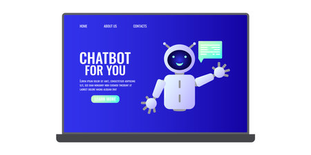 Chatbot assistant form robot with ai 3d. Cute friendly bot neural network. Website design of social networking applications. Vector illustration.のイラスト素材
