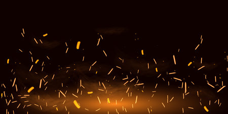 Fire smoke flame effect overlay sparks background. Glow and sparks. Website design, social networks, advertising materials, packaging. Vector illustration.のイラスト素材