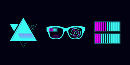 Tech template in cyberpunk style geometric shape. Technologies future. Design social networks mobile application banners poster postcard presentation and advertisement. Vector illustration.のイラスト素材