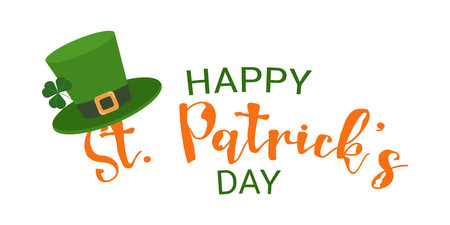 Composition for St. Patricks Day poster template. Text greetings and leprechaun hat. Concept holiday. For invitation greeting card social media post or flyer. Vector illustration.のイラスト素材