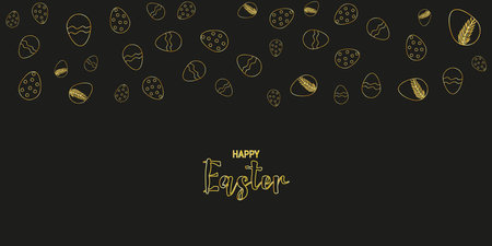 Easter banner design for Social Media web packaging and advertising. Gold elements black background. Easter eggs. Vector illustration.のイラスト素材