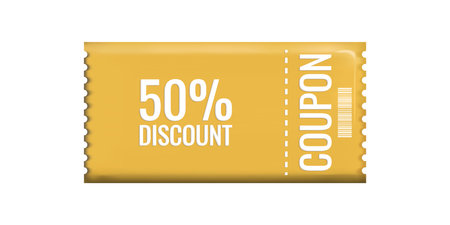 Discount coupon voucher in 3d style sale. Gift coupon. Online store design promotion marketing. Isolated element. Vector illustration.のイラスト素材