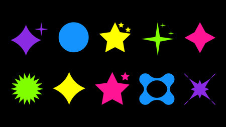 Abstract shapes in y2k style brutalist retro. Bright color. Set geometric shapes atmosphere future. For banner poster design web design. Vector illustration.のイラスト素材