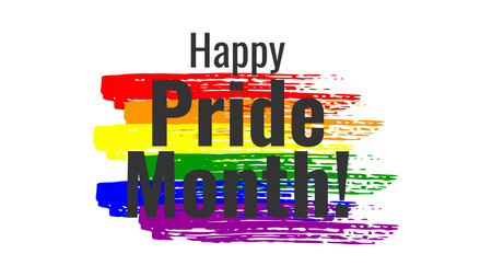 LGBTQ banner with symbols celebrating Pride Month. Text happy month pride. Rainbow elements. Gay pride parade. Vector illustration.のイラスト素材