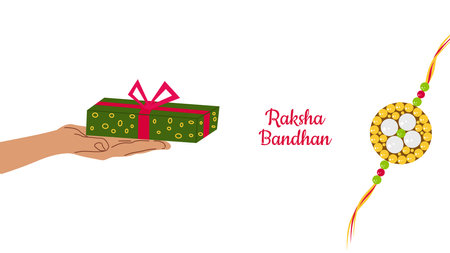 Happy Raksha Bandhan Indian Festival rakhi banner. Giving a gift. Greeting card invitation design web design. Vector illustration.のイラスト素材