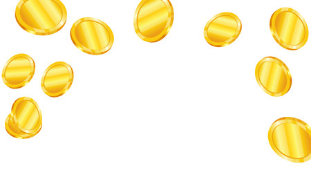 Gold coins in 3d style realistic vector illustration. Falling from above. Banner design for bank and financial sector.のイラスト素材