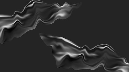 3d design with silk texture cloth background. Pieces flying fabric black. Luxurious satin fabric. Product advertising design. Vector realistic illustration.のイラスト素材