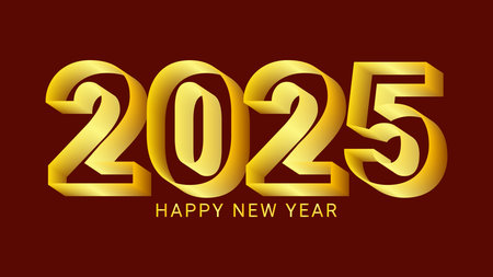 2025 new year asian chinese. Digit design. Happy new year text design template gold color. For...