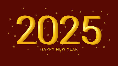 2025 new year asian chinese. Digit design. Happy new year text design template gold color. Isolated dark red background. For postcard calendar banner web page. Vector illustration.のイラスト素材
