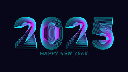 2025 new year asian chinese. Digit design. Happy new year text design template gold color. Abstract bright numbers. For postcard calendar banner web page. Vector illustration.のイラスト素材