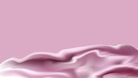 3d design with silk texture cloth background. Lilac silk drapery. Luxurious satin fabric. Product advertising design. Vector realistic illustration.のイラスト素材