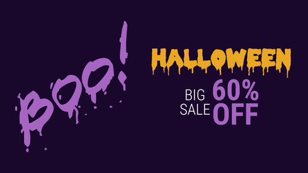 Halloween sale promo banner template offer design. Inscription boo. Festive creepy design poster website. Vector illustration.のイラスト素材