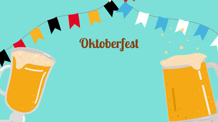Oktoberfest annual beer festival in Germany banner. Popular cultural event in world. Second half of September beginning of October. Poster invitation template. Vector illustration.のイラスト素材