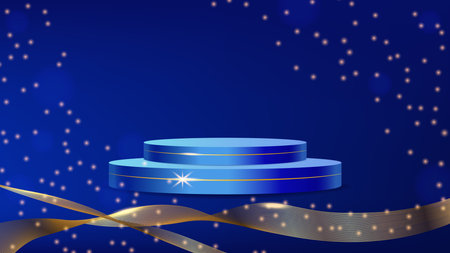 Luxury podium for award ceremony and awards. Golden magic glow. Design of advertising banners, promotional materials and online store showcase. Vector illustrationのイラスト素材