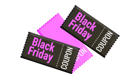 Black Friday Discount Coupons voucher in 3d. Gift coupon. Online store design promotion marketing. Isolated element. Vector illustration.のイラスト素材