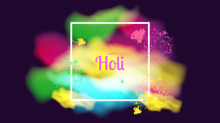 Holi festival happy India carnival of colors. Frame and paint splashes. Banner Design Flyer postcards. Vector illustration...のイラスト素材