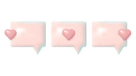 3D speech bubbles different shapes message icon. With love. For social media advertising posters. Vector isolated set.のイラスト素材
