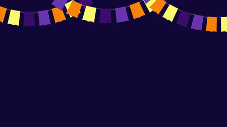 Bright colorful flag garland perfect for festive parties, celebrations, and advertising web design, event decor, and marketing campaigns to create joyful atmosphere. Vector illustration.のイラスト素材