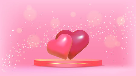 Valentines Day Luxury podium Heart 3D Style symbolizing love and elegance. For advertising marketing web design and festive event promotion. Vector illustration...のイラスト素材