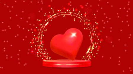 Valentines Day Luxury podium Heart 3D Style symbolizing love and elegance. For advertising marketing web design and festive event promotion. Vector illustration...のイラスト素材