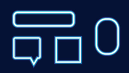 Vibrant neon frames glow against a sleek dark background. Perfect for web design ads poster and gaming graphics. Vector illustration.のイラスト素材