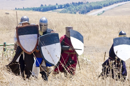 Crusaders attack. During the event of historical reenactment on the historical location of the Battle of Hattin in Israel.
Historical reenactment is a popular hobby for history lovers worldwide. The Battle of Hattin (Qarne Hittim) was a crucial fight betwのeditorial素材