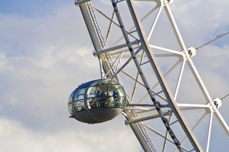 Close up on the London Eye capsule in London skies with clouds.のeditorial素材