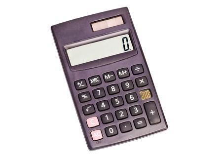 Black calculator with zero on the display isolated over white background