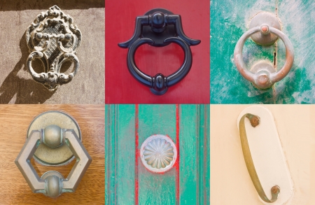 Set of closeups on six vintage doorknobs の写真素材