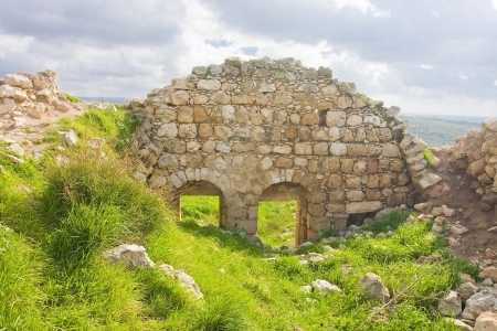 Weathered Medieal wall remains in Bar Gyiora, Israelの写真素材