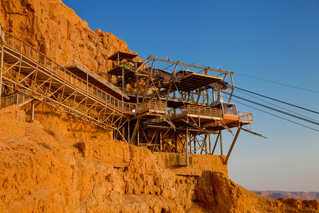Cable car station at historical site of Massadaの写真素材
