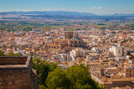 View on Granada from the walls of Alcazaba fortress in Alhambra