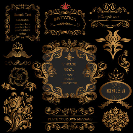 vector set: calligraphic design elements and floral frames. All objects are grouped separately.のイラスト素材