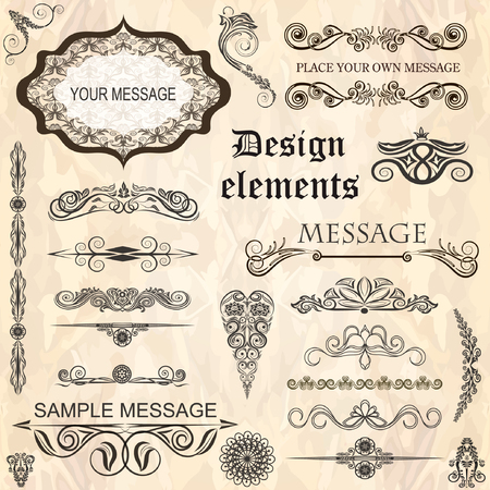 vector set: calligraphic design elements and floral frames. All objects are grouped separately.のイラスト素材