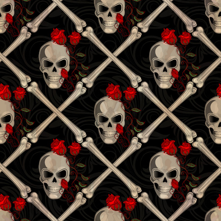 Skull Jolly Roger abstract seamless patternのイラスト素材