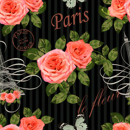 Seamless Paris travel wallpaper.Vintage background.のイラスト素材
