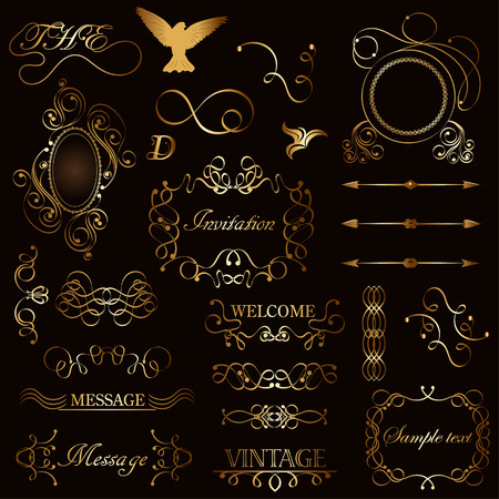 vector set: calligraphic design elements and floral frames for restaurant menu design. . All objects are grouped separately.のイラスト素材