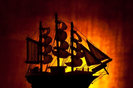 silhouette of an old sailing shipの写真素材