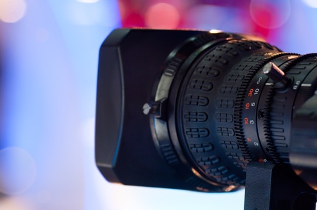 Close-up of professional digital video camera lensの写真素材