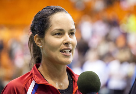 NOVI SAD - APRIL 18: ANA IVANOVIC of Serbia during the FED Cup match between Serbia and Paraguay, April 18 2015, Novi Sad, Serbiaのeditorial素材