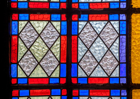 KUPUSINA, SERBIA - MARCH 26, 2016Stained Glass Window of Saint Anne Church, Kupusina, North SerbiaThe art of multicolored stained glass window for interior designのeditorial素材