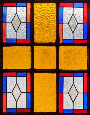 KUPUSINA, SERBIA - MARCH 26, 2016Stained Glass Window of Saint Anne Church, Kupusina, North SerbiaThe art of multicolored stained glass window for interior designのeditorial素材