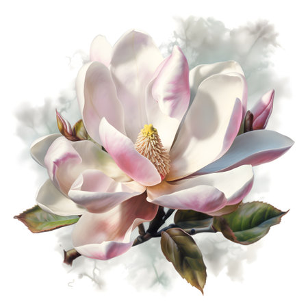 Watercolor illustration of magnolia flower, isolated on white background. Generative AIの素材
