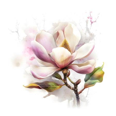 Watercolor illustration of magnolia flower, isolated on white background. Generative AIの素材