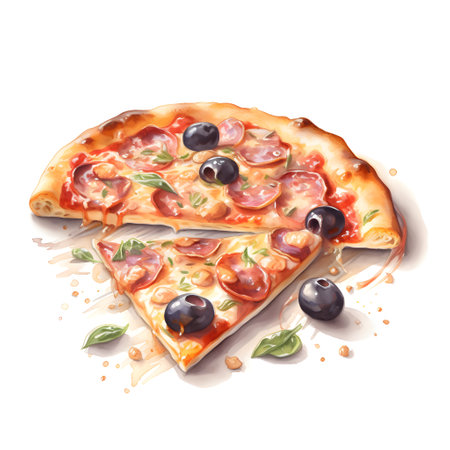 Watercolor illustration of pizza food, isolated on white background. Generative AIの素材