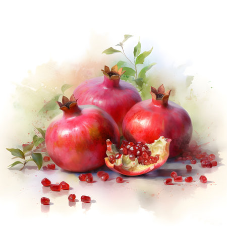 Watercolor illustration of pomegranate fruit, isolated on white background. Generative AIの素材