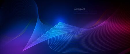 Vector illustration smooth lines in dark blue color background. Hi tech digital technology concept. Abstract futuristic, shiny lines backgroundのイラスト素材