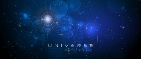Vector abstract of cosmos. Illustration night sky, Cosmic Galaxy background with nebula, stardust and bright, light shining stars. Dark blue color of universe background for your design.のイラスト素材