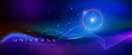 Vector abstract of cosmos. Illustration night sky, Cosmic Galaxy background with nebula, stardust and bright, light shining stars. Dark blue color of universe background for your design.のイラスト素材